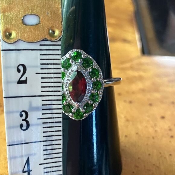 Natural Red Garnet Chrome Diopside Sterling Silver Ring - Picture 7 of 9